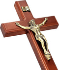 SISSIDA Crucifix Wall Cross, 12 Inch Catholic Crucifix for Wall Decor, Handmade Wooden Cross for Wall with Jesus Christ and INRI - Dark Brown & Antique Brass