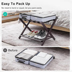 Smuxee Fully Assembled Brown Luggage Rack, Upgraded Bamboo Foldable Suitcase Stand with 5 Nylon Straps, Luggage Holder with Shelf for Guest Room Bedroom Hotel