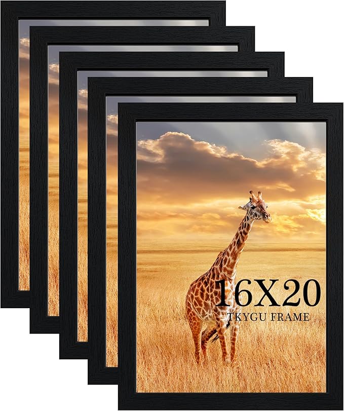 16x20 Picture Frame Set of 5, Wooden Frame Black for 16x20 Inch Poster Photo with Durable Shatter Resistant Plexiglass,Wall Gallery Poster Photo frame 20 by 16 Frame for Wall best gift