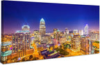 Charlotte Skyline Wall Art North Carolina City Wall Art Decor for Office Living Room Night View Cityscape Canvas Prints Pictures Modern Skyscraper Building Landscape Artwork Home Decoration 20x40"