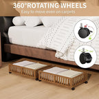 Bamboo Under Bed Storage with Wheels,Rolling Underbed Shoe Organizer Box for Shoes,Blankets,Toys,Clothes Container Space-Saving Bins for Bedroom,Closet,Dorm,Nursery