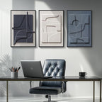 3D Textured Framed Blue and White Abstract Wall Art, 3 Piece Modern Artwork for Walls, Minimalist Navy Blue Geometric Wall Paintings for Living Room, Bedroom, Dining Room, Office Wall Decor 16x24 In