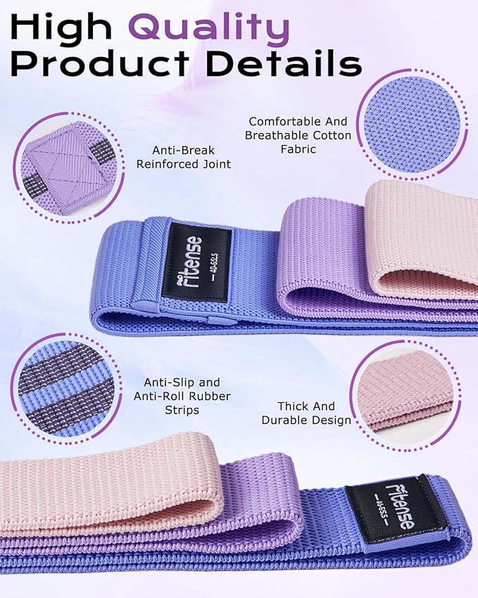 Fabric Resistance Bands for Working Out - Booty Bands for Women Men with Workout Bands Guide, Exercise Bands Resistance Bands Set for Leg, Butt, Glute Bands for Home Gym Fitness, Yoga, Pilates