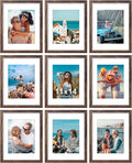 Vittanly 11x14 Picture Frames Set of 9, Shatter Resistant Plexiglass, Display 8x10 Pictures with Mat or 11x14 without Mat, Photo Frames for Wall or Tabletop, Engineered Wood, Brown