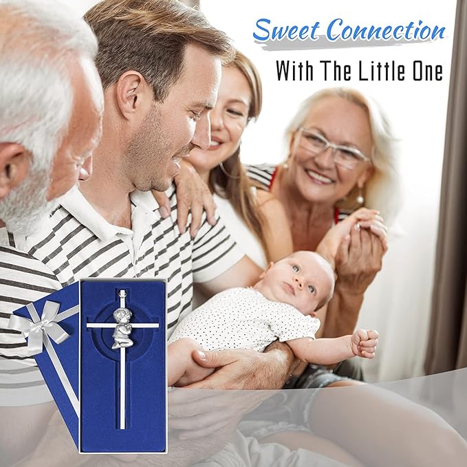 Tryuunion Baby Wall Cross Baptism Gifts for Boys, 7-inch Silver Blessing Boy Baptism Crosses for First Holy Communion Christening and Dedication Baptismal Gifts from Godparents