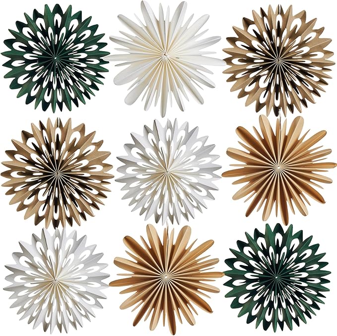 9PCS Mini Christmas Snowflake Ornament - Christmas Paper Hanging Decorations, Paper Ornament for Xmas Tree, Boho Style Indoor Holiday Home Decor