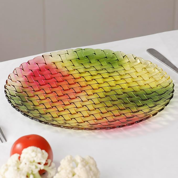 MAGCOLOR Colorful Round Woven Crystal Glass Decorative Plate 11 Inch-Diameter. (Colorful)