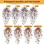 Artificial Hanging Flowers for Outdoors, 8 Pcs Fake Plant for Spring Summer Decoration, UV Resistant Realistic Silk Faux Flowers Outside Indoor Planter Porch Patio Balcony Yard Decor