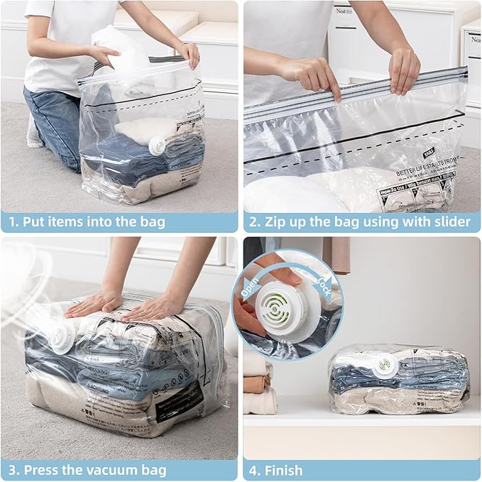 Cube Vacuum Storage Bags, 8 Pack Medium Size (25x19x11 inch), Vacuum Seal Bags for Clothing, Compression Packing for Clothes, Blankets, Baby Clothes, No Pump Needed