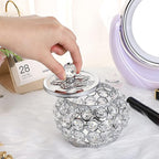 Hipiwe Crystal Jewelry Box with Glass Lid Small Trinket Organizer Mirrored Treasure Box Ring Holder Earrings Necklace Storage Box Keepsake Gift Box for Home Dresser Decor, Silver