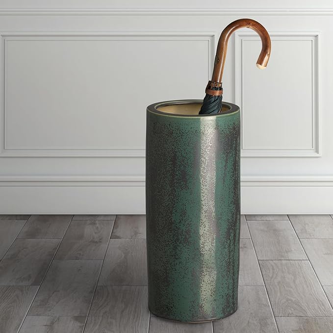 Emissary Home and Garden 19.5 in. H Round Ceramic Umbrella Stand in Graphite Green with High-fire Treatment