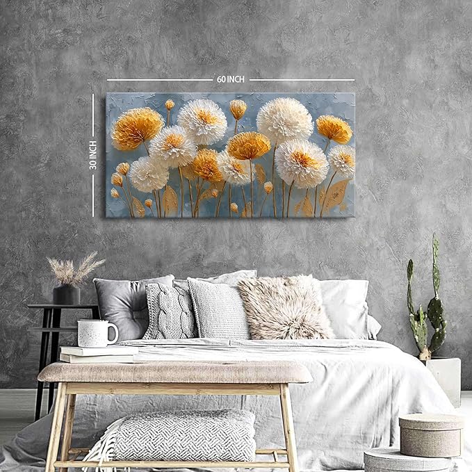 Abstract White Flower Wall Art Golden Floral Pictures Wall Decor Neutral Flowers Canvas Painting Boho Blossom Posters Print Nature Botanical Artwork Bedroom Living Room Home Decoration 29.53x57.87