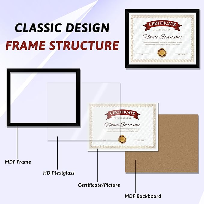 NEXCOVER Diploma Frame Black 10 Pack, 8.5 x 11 Certificate Frame with HD Plexiglass, 8.5 by 11 Picture Frames for Documents, Photos, Posters, Artworks, Horizontal and Vertical Wall Display