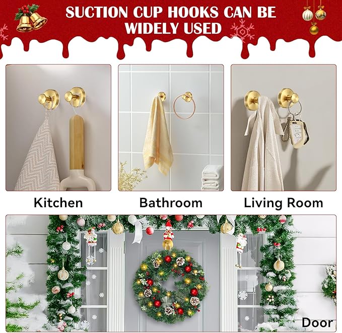 2 Pack Suction Cup Wreath Hangers for Front Door Garland Hanger 11 Lb -22 Lb Suction Wreath Hanger for Glass Door No Drill Suction Hooks for Bathroom Halloween Christmas Decorations (Siver)