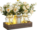 Centerpieces for Tables Coffee Table Centerpiece Decor with Wood Tray for Kitchen Decor Home Living Room Decor Rustic Farmhouse Decor,White