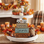 Lineshading 4 Pcs Fall Decoration for Home Fall Truck Decor Thanksgiving Tiered Tray Decor Thanksgiving Centerpiece Decorative Pumpkin Truck Block Signs Gift Farmhouse Autumn Table Decoration for Home