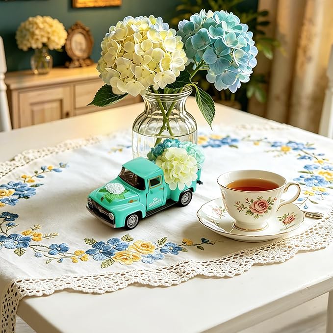 Huray Rayho Hydrangeas Metal Truck Decor,with Artificial Hydrangeas Vibrant Pattern,Spring Table Centerpiece Decoration Tiered Tray for Home Kitchen,Gifts Packaging for Women Mother's Day