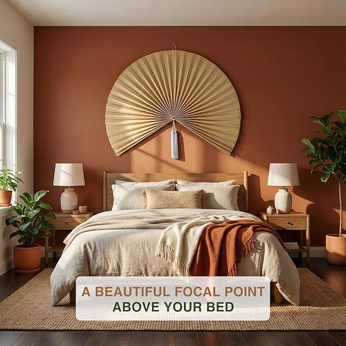Chicvillage Big Fan Decor 47", Bamboo Wall Fan for Headboard, Japanese Wall Fan Handwoven Art, Large Aesthetic Hanging, Hook Included (Beige)