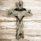 Rustic Wood-Look Resin Wall Cross with Barbed Wire & Nail Heart Accents – 11 ½” Christian Farmhouse Wall Décor, Inspirational Religious Gift (Whitewash)
