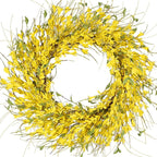GTIDEA 24" Spring Summer Wreaths for Front Door Artificial Forsythia Flower Wreath on Grapevine Yellow Door Wreath Floral Wreath for Home Indoor Wall Window Garden Porch Farmhouse Decor