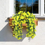 Artificial Hanging Flowers for Outdoors, 4 PCS UV Resistant Faux Plants Silk Realistic 150 Morning Glory Each Vines, Fake Plastic Floral for Garden Patio Spring Summer Decor, Yellow
