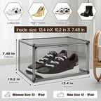 10 Pack Black Acrylic Shoe Display Case Size 12 Sneaker Storage Box Handbag Purse Organizer Clear Storage Bins with Magnetic Door for Shoes, Purse, Handbag, Figure Collectibles