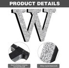 Qunclay 12'' Silver Crystal Diamond Bling Letters Crushed Diamond Decoration Wooden Glitter Letter with Screw and Hooks Rhinestone Gift for Wedding Y2k Mcbling Bedroom Wall Decor (Letter W)