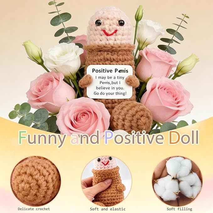 Emotional Support Positive Crochet Animals Pickle Funny Gag Doll Gifts for Men Women Friends,Birthday White Elephant Gifts Desk Decor(Positive pe