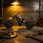 TRANSGOOD Handmade Motorcycle Model with Rolling Wheels, 9" Vintage Steampunk Bike Sculpture, Heavy-Duty Iron Desk Decor, Unique Biker Gift for Dad Husband, Industrial Man Cave Office Home Art (B03)