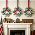 6 PCS Patriotic 4th of July Hanging Wreaths for Cabinets Small Independence Day Wreaths for Front Door with Red White Blue Berries & Lamb's Leaves Memorial Day Labor Day Mini Wreath for Home Decor