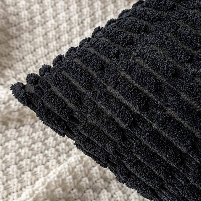 MIULEE Pack of 2 Corduroy Decorative Throw Pillow Covers 20x20 Inch Soft Boho Striped Pillow Covers Modern Farmhouse Home Decor for Halloween Sofa Living Room Couch Bed Black