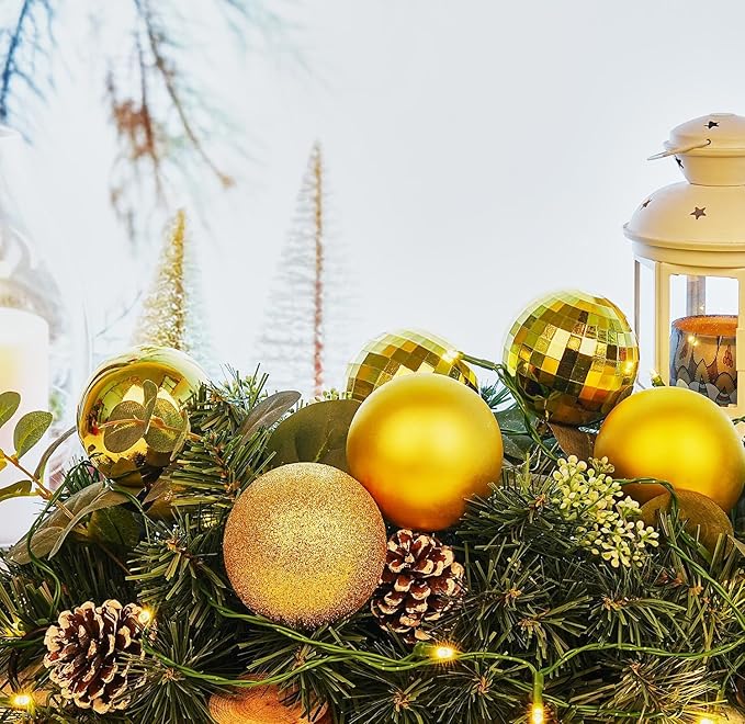 Emopeak 12Pcs Christmas Balls Ornaments for Xmas Christmas Tree - 4 Style Shatterproof Christmas Tree Decorations Hanging Ball for Holiday Wedding Party Decoration (Gold, 3.2"/8CM)