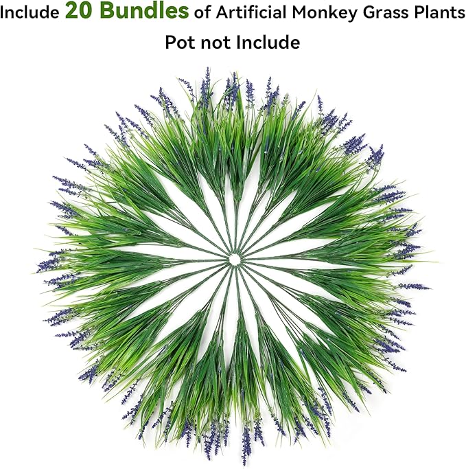 Ivydale Artificial Plants Fake Flowers Monkey Grass for Outdoors,UV Resistant Realistic 20PCS Red Faux Greenery Shrubs Outside Decor for Home Garland Porch Patio Balcony Planter Yard Office Pathway