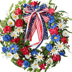 20inch Patriotic American Wreaths for Front Door,4th of July Independence Day Wreath Red White Blue Wreath for Window Door Decoration