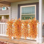 Artificial Fall Flowers for Decoration Fake Hanging Flowers Outdoors Fall Decor,2PCS Faux Mums Silk Flower UV Resistant No Fade for Autumn Outdoor Home Planter Porch Patio Yard Garden(Orange Golden)