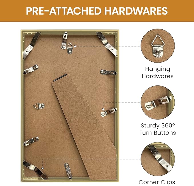 7x11 Aluminum Metal Picture Frame,Tempered Glass Gold Photo Frame 7x11 for Family Photo,Posters,Art,Document to Wall Mount Horizontally or Vertically