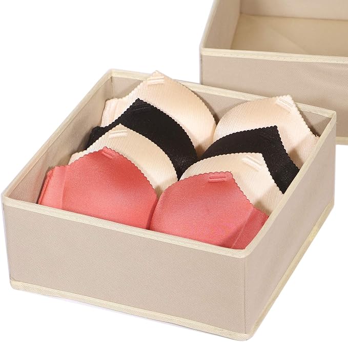 DIOMMELL 9 Pack Foldable Cloth Storage Box Closet Dresser Drawer Organizer Fabric Baskets Bins Containers Divider for Clothes Underwear Bras Socks Clothing, Beige 900
