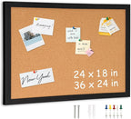 DOLLAR BOSS Cork Board for Wall 24" x 18" Bulletin Board for Wall with Black Wood Frame, Picture Display Pin Broad Vision Board for Office Home School Room Decorative Hanging 10 Pushpins