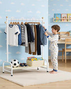 Clothes Rack - Sturdy Metal Kids Clothing Rack with Bottom Storage Shelf & Adjustable Feet, Dress Up Storage for Toddler's Bedrooms, Nurseries, Playrooms, 31" x 12.5" x 47.8", White