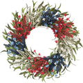 TEMPUS 24 Inch Artificial Wheat Wreath for Front Door, Handcrafted Red White Blue Patriotic Wreath with Willow Leaves, Americana Decor for Memorial Day, 4th of July, Independence Day, Summer Holiday