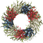 TEMPUS 24 Inch Artificial Wheat Wreath for Front Door, Handcrafted Red White Blue Patriotic Wreath with Willow Leaves, Americana Decor for Memorial Day, 4th of July, Independence Day, Summer Holiday