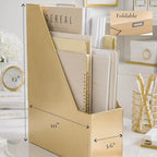 BLU MONACO | Gold Cardboard Magazine File Holder Set of 4 | Vertical Magazine File Holder for Shelves | Standing File Holder Desk Organizer