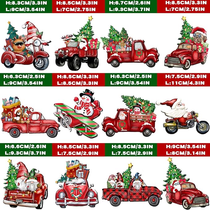 JOPHMO Wooden Christmas Truck Ornaments Red Truck Wooden Hanging Ornaments Wooden Car Crafts with Bead Farmhouse Hanging Decor for Xmas Tree Decoration Holiday Parties Craft Supplies 24 Pieces