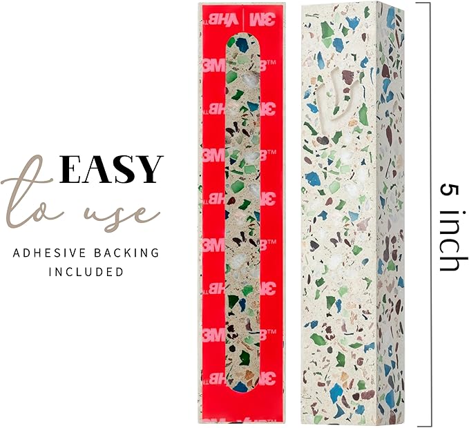 SURI Mezuzah with Printed Scroll for Door – 5 Inch Terrazzo Cream and Turquoise Mezuzah Case, Self-Stick Modern Mezuza Cover, Fits a 4 Inch Scroll, Gift Box Included