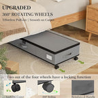 GoMaihe Under Bed Storage with Wheels: 70L Rolling Bins for Wrapping Paper Storage, Toys, Clothes - Includes Mesh Bag & Adjustable Dividers, Metal Frame Easy Pull-out Grey 1-Pack