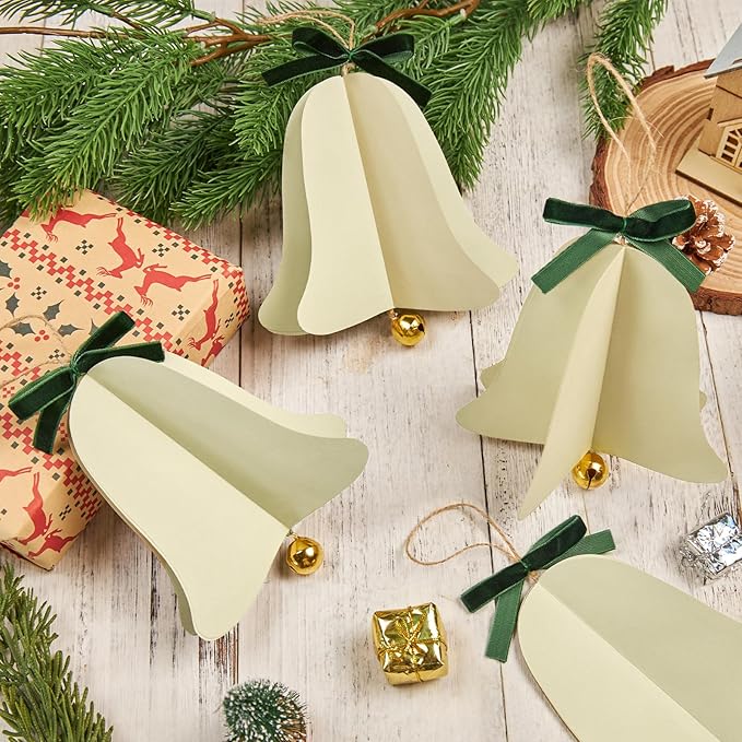 9PCS Mini Christmas Bell Ornament - Paper Hanging Jingle Bells Ornament for Christmas Tree Boho Paper Hanging Decorations for Xmas Holiday DIY Home Decor