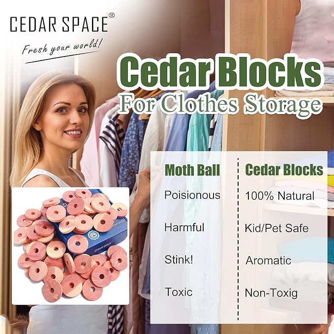 Cedar Space Cedar Blocks for Clothes Storage 100% Natural Aromatic Red Cedar Rings 54Pcs Protection for Wardrobes Closets and Drawers