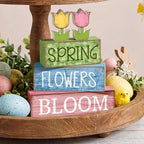 Moucuny 4 Pcs Spring Table Decor Wooden Tulip Spring Tiered Tray Decor Flowers Table Centerpiece Decorative Colorful Tulip Block Signs Gift Farmhouse Flowers Decoration for Home Kitchen Shelf