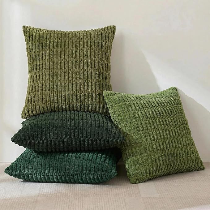 Fancy Homi 4 Packs Decorative Throw Pillow Covers for Living Room Couch Bed, Modern Farmhouse Boho Home Décor Accent Cushion Case, 18" x 18", Green Series