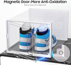 eWonLife Large Shoe Organizer Storage Box with Magnetic Door,12 Pack Clear Plastic Stackable Sneaker Containers for Closet, Connect Left and Right Shoe Box for Entryway, Drop Front, Under Bed (White)